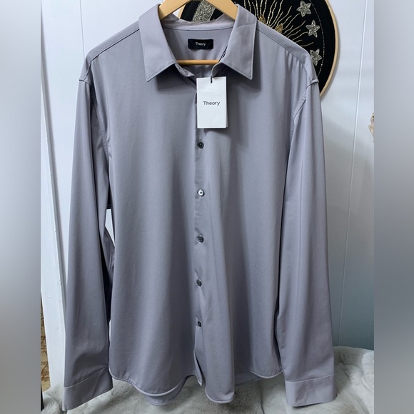 NWT Theory Sylvain ND Shirt Sleet Blue Button Collar Structure Knit J0794505 New - Picture 5 of 11